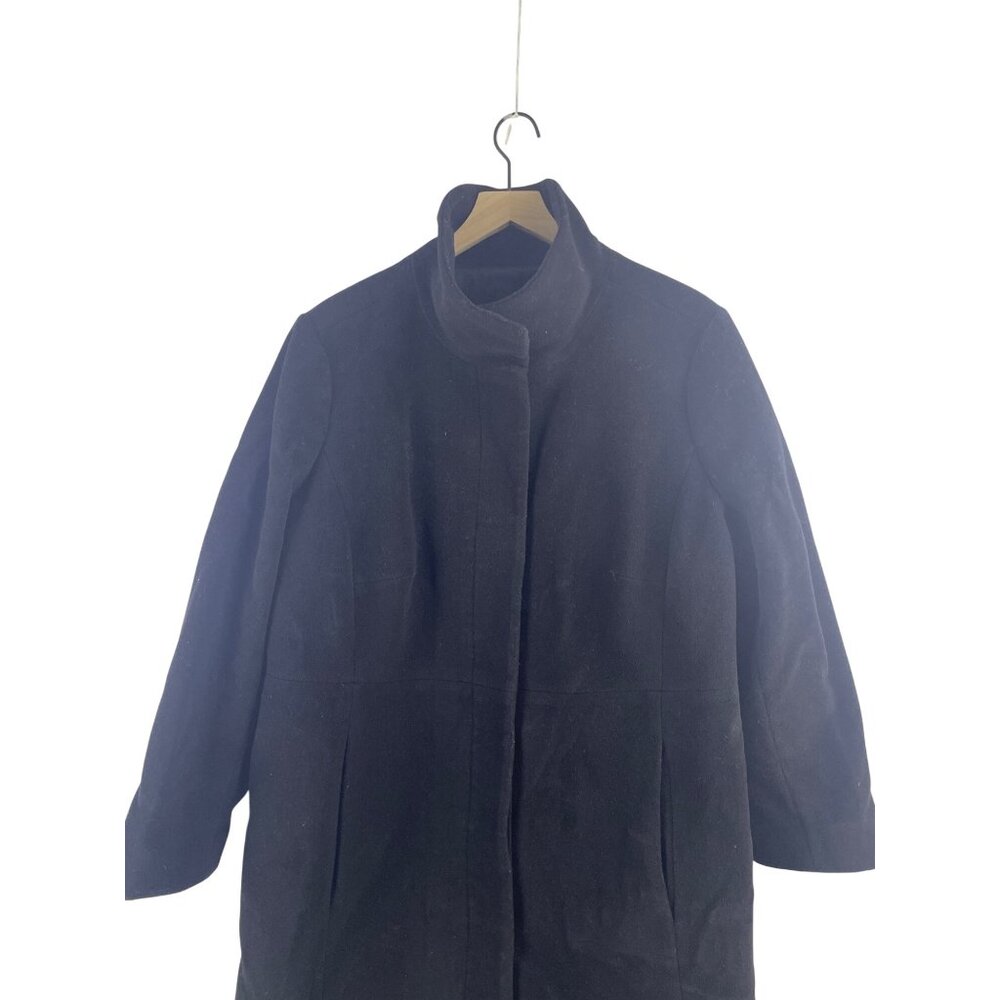 Talbots Women's XL 16/18 Wool Blend A-Line Car Coat Funnel Neck Black Longline - Picture 3 of 7